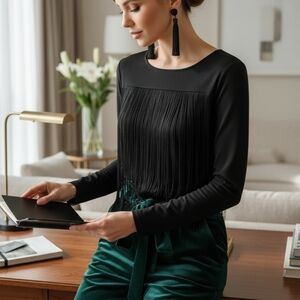 Skye's The Limit Statement Fringe Top – Sleek & Stylish  Sz M